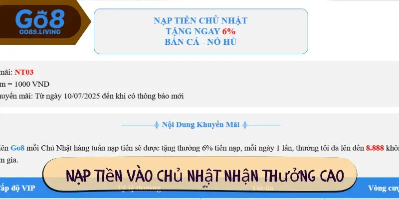 Nạp tiền vào Chủ nhận nhận thưởng cao